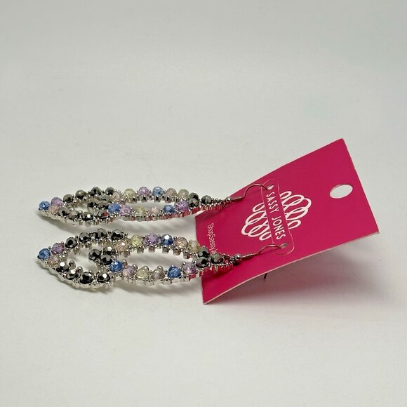 Sassy Jones Malia Glass Dangle Unicorn Rhinestone Silver Tone Hook Drop Earrings - Picture 5 of 6